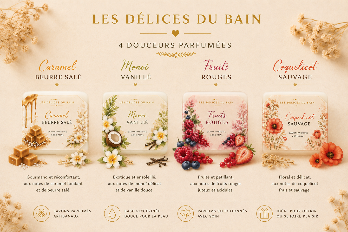 LES DÉLICES DU BAIN – Coffret de savons parfumés artisanaux