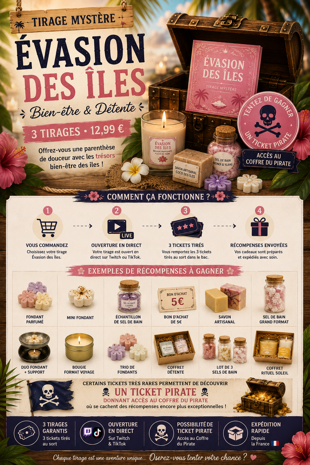 Tirage Évasion des Îles™ – 3 Tirages Mystères Bien-être