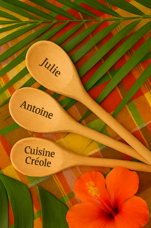🥄 Cuillère en Bois Créole Artisanale --  Gravure personnalisée