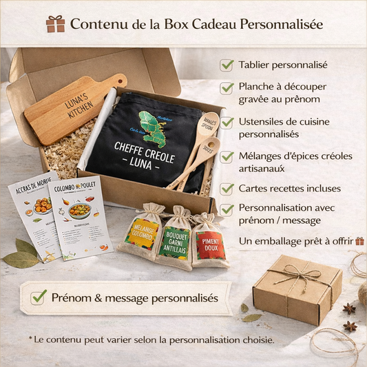 Box Cadeau Créole Personnalisée "Cuisine" | Coffret Cuisine Antillaise Artisanal