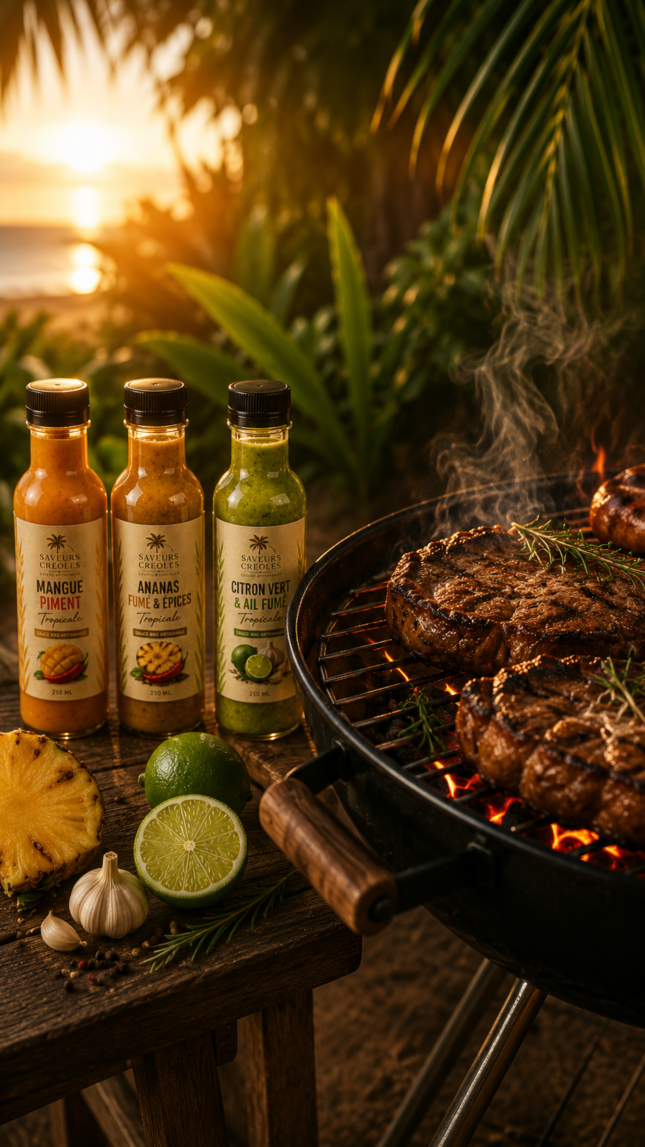 Trio BBQ Créole – Coffret Premium de Sauces Artisanales Tropicales