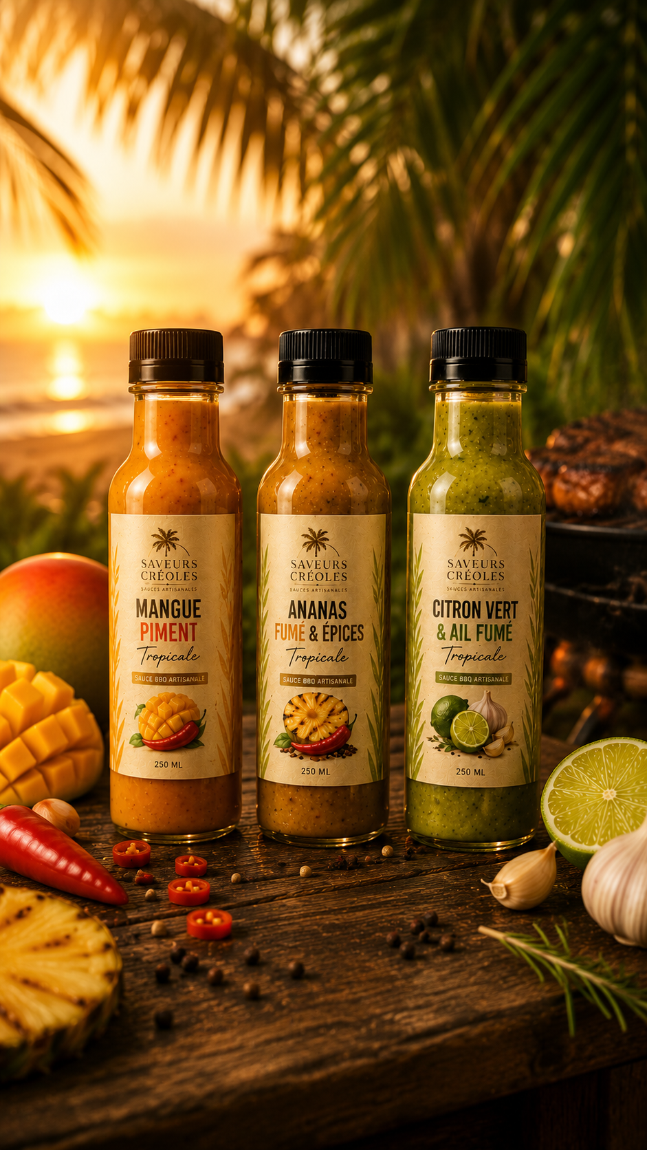 Trio BBQ Créole – Coffret Premium de Sauces Artisanales Tropicales