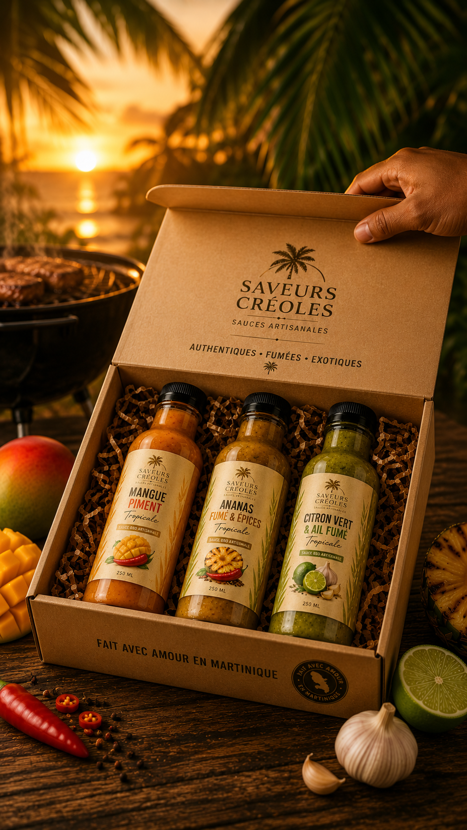 Trio BBQ Créole – Coffret Premium de Sauces Artisanales Tropicales