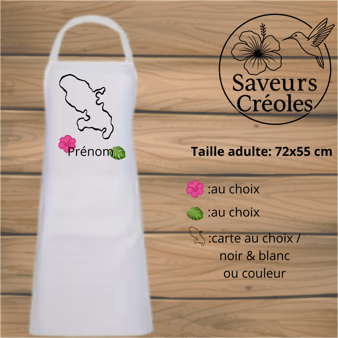 👔 Tablier Créole Personnalisé - Prénom + Motif Île au Choix | Chef Créole