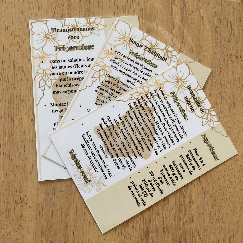 📋 Trio Cartes Recettes Créoles Plastifiées A6 - Personnalisables (Livraison GRATUITE)