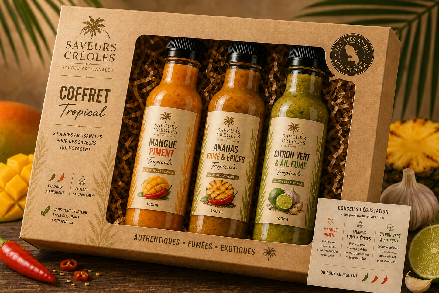 Trio BBQ Créole – Coffret Premium de Sauces Artisanales Tropicales