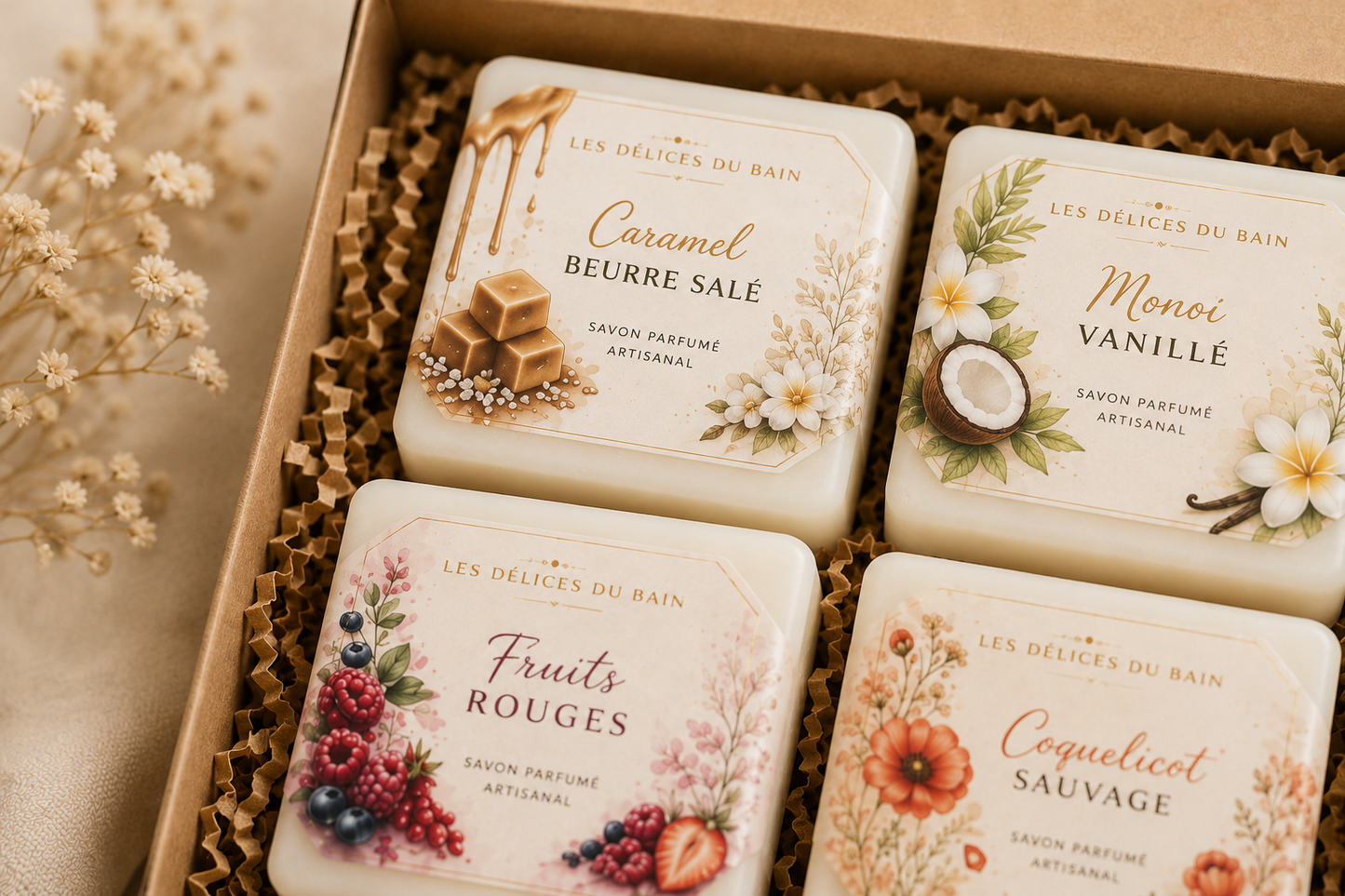 LES DÉLICES DU BAIN – Coffret de savons parfumés artisanaux