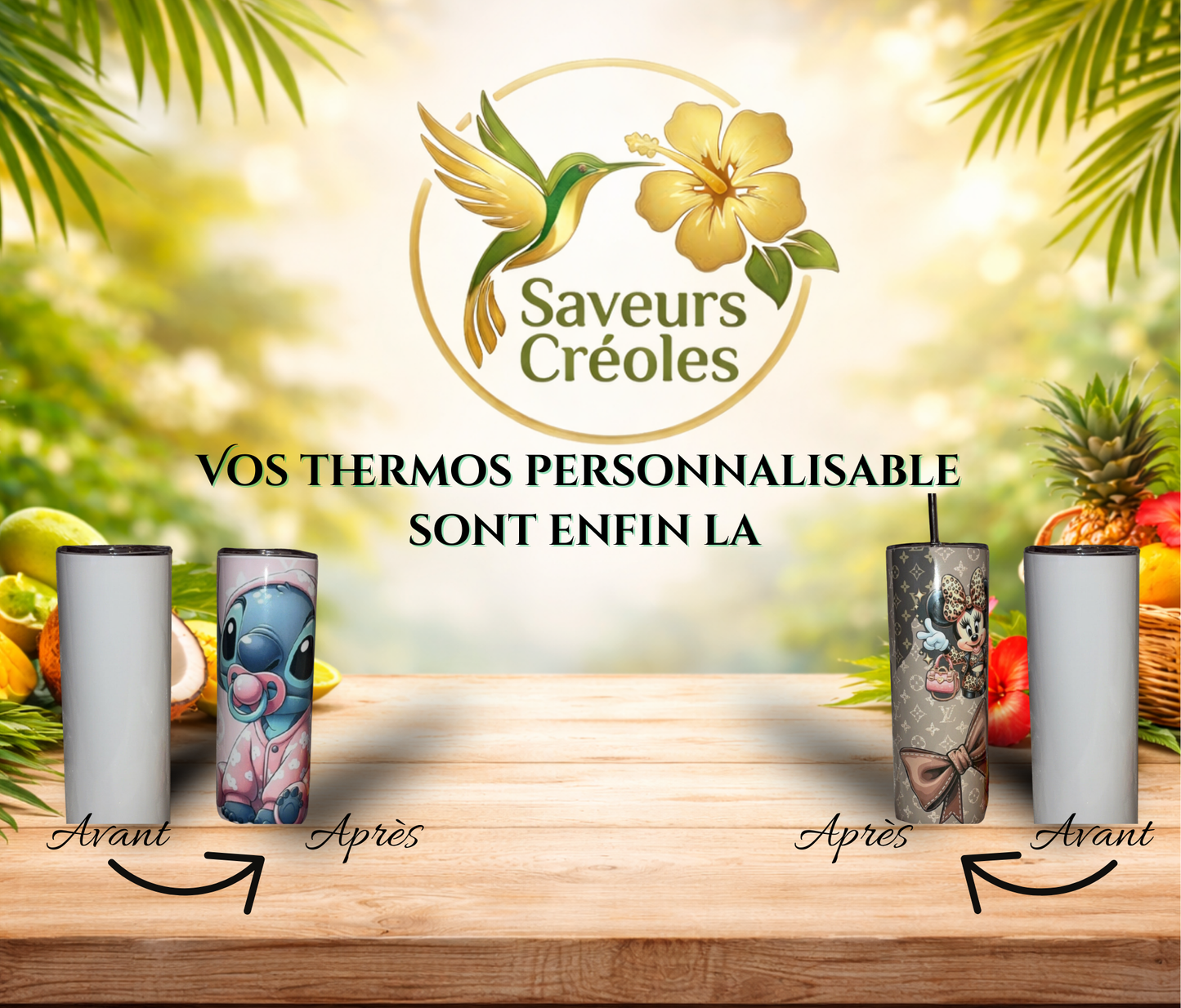 🌺 Thermos 20 oz Personnalisable – Design Unique | Saveurs Créoles